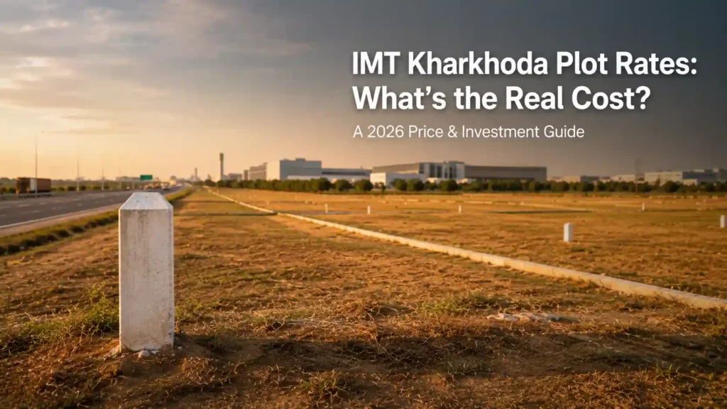 Industrial plot boundary marker near IMT Kharkhoda representing 2026 plot rate research