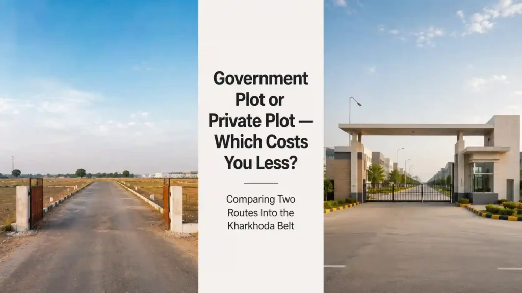 Comparison of government allotment plot and private industrial plot entrances near IMT Kharkhoda