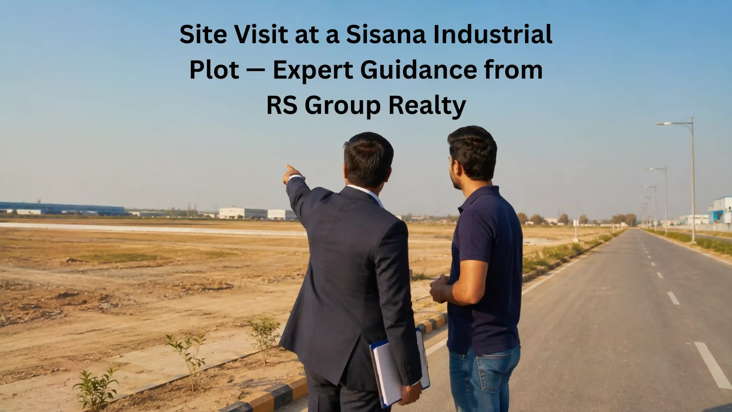 Real estate expert and investor during a site visit at Sisana industrial plot near Kharkhoda Haryana discussing plot price and investment details