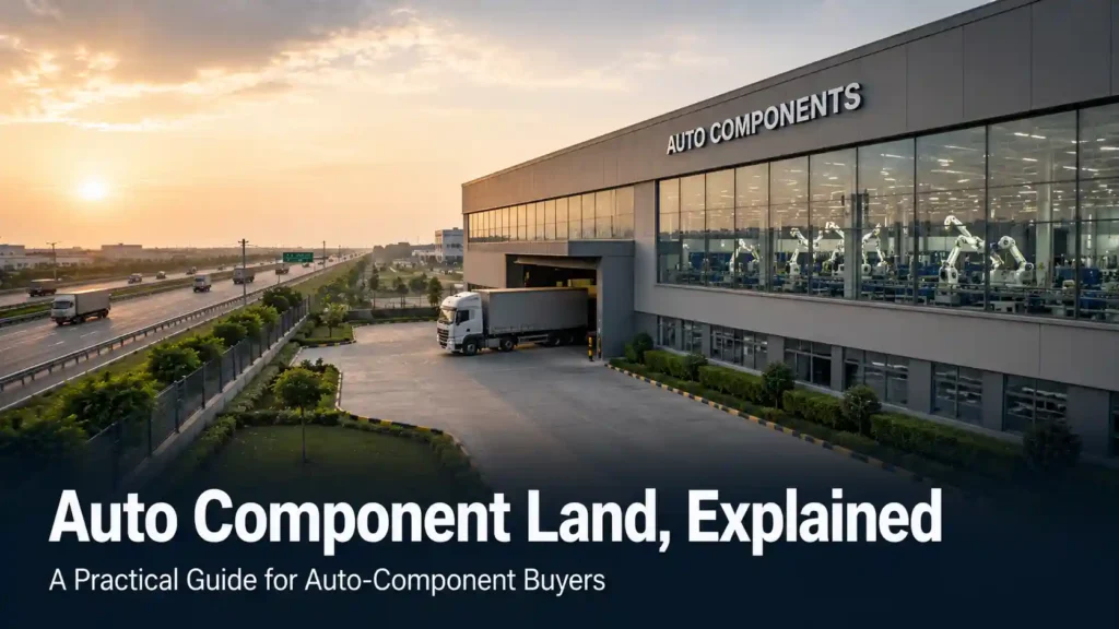 Modern auto-component manufacturing unit with loading dock near an expressway, representing Kharkhoda's supplier ecosystem