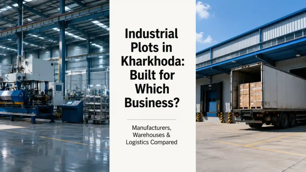 Factory floor and warehouse loading dock representing different industrial plot uses in Kharkhoda