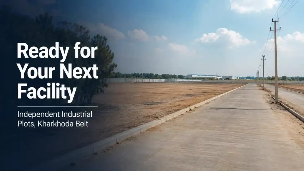 Flat, cleared industrial plot with access road, representing ready-to-develop land in the Kharkhoda belt