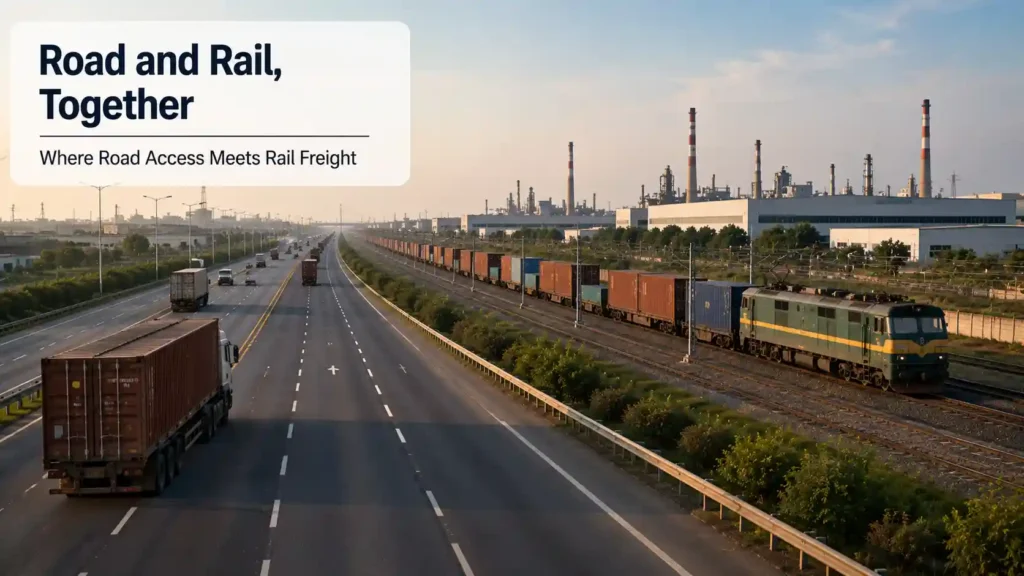 Parallel road and rail freight connectivity near IMT Kharkhoda