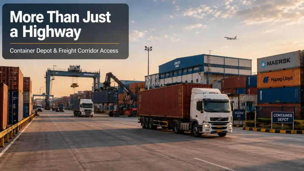 Container and freight yard scene representing Rai Industrial Area's logistics infrastructure