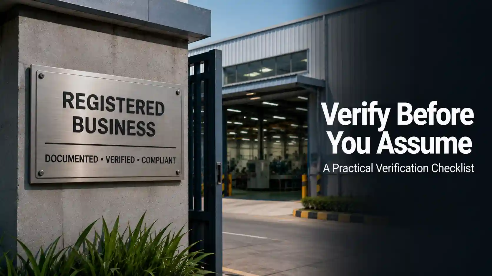 Factory entrance nameplate representing the importance of verifying company presence in Rai Industrial Area
