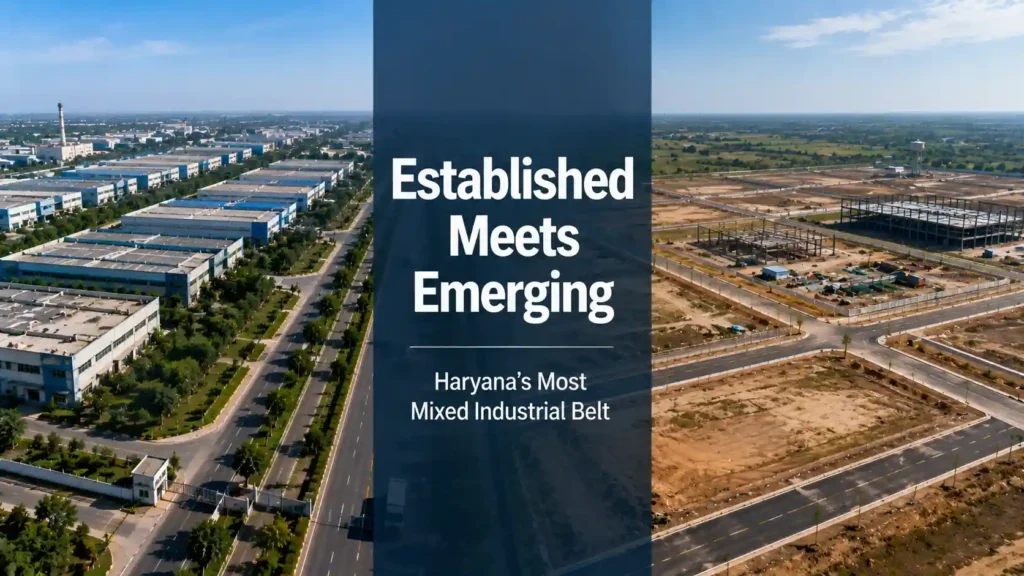 Split image representing the Sonipat belt's mix of established estates and newer growth corridors in Haryana