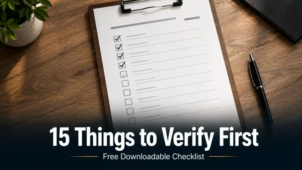 Clipboard with a checked checklist and a pen, representing the free industrial plot buying checklist
