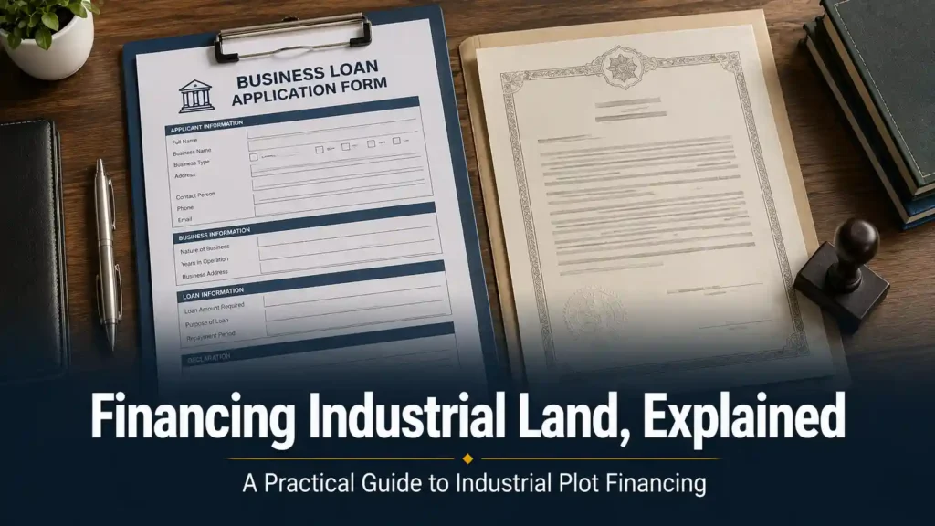 Business loan application and land document side by side, representing industrial plot financing evaluation