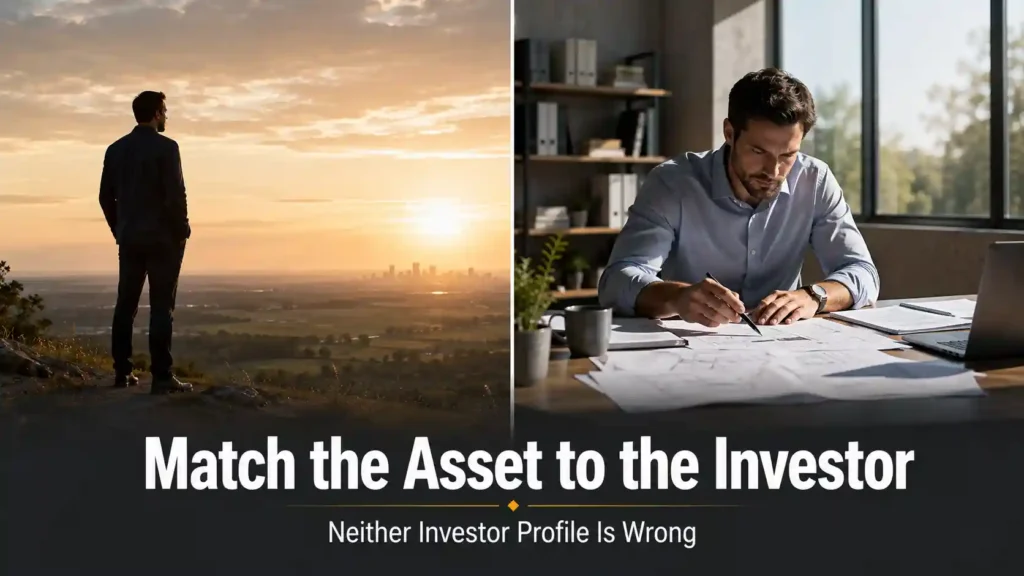 Split image representing the patient long-term investor versus the actively engaged investor, each suited to a different industrial real estate asset
