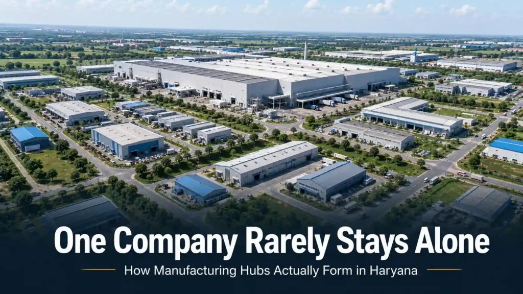 Anchor factory surrounded by clustering supplier facilities, representing how manufacturing hubs form in Haryana